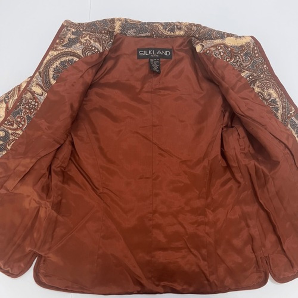 Silkland PP Petite Brown Quilted Lightweight 100% Silk Jacket Grandmacore Chic - Picture 8 of 11